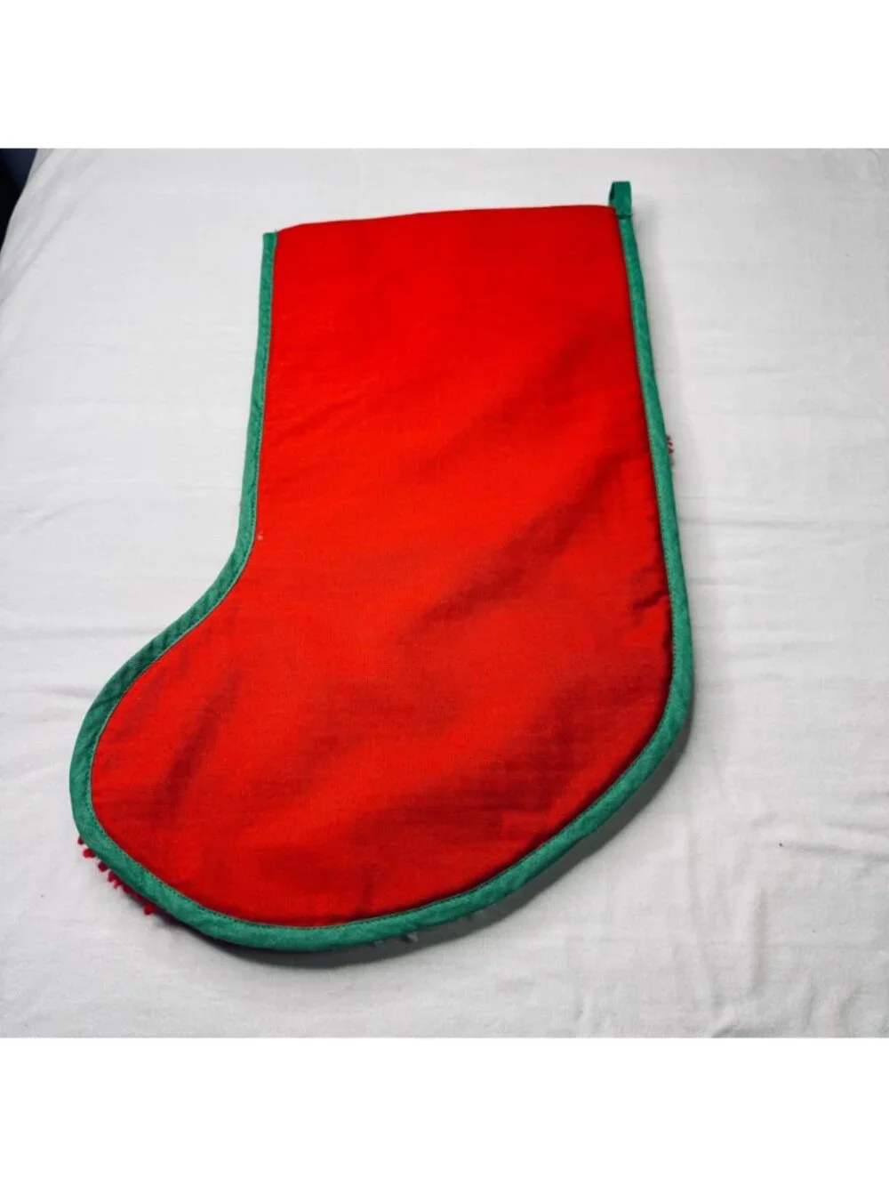 Vintage Latch Hook Snowman Christmas Stocking Handmade Red Green White